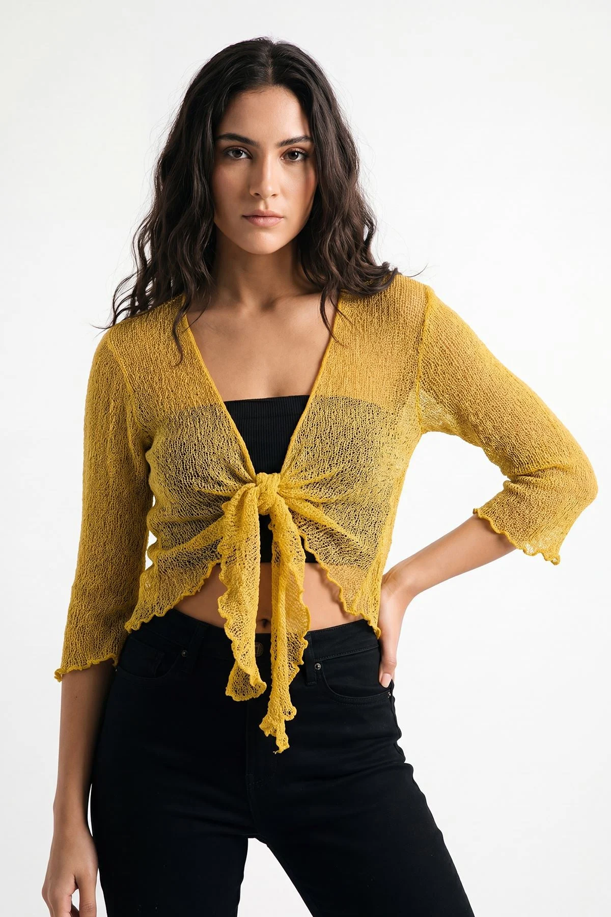 Tie Front Lightweight Shrug Cropped Knit