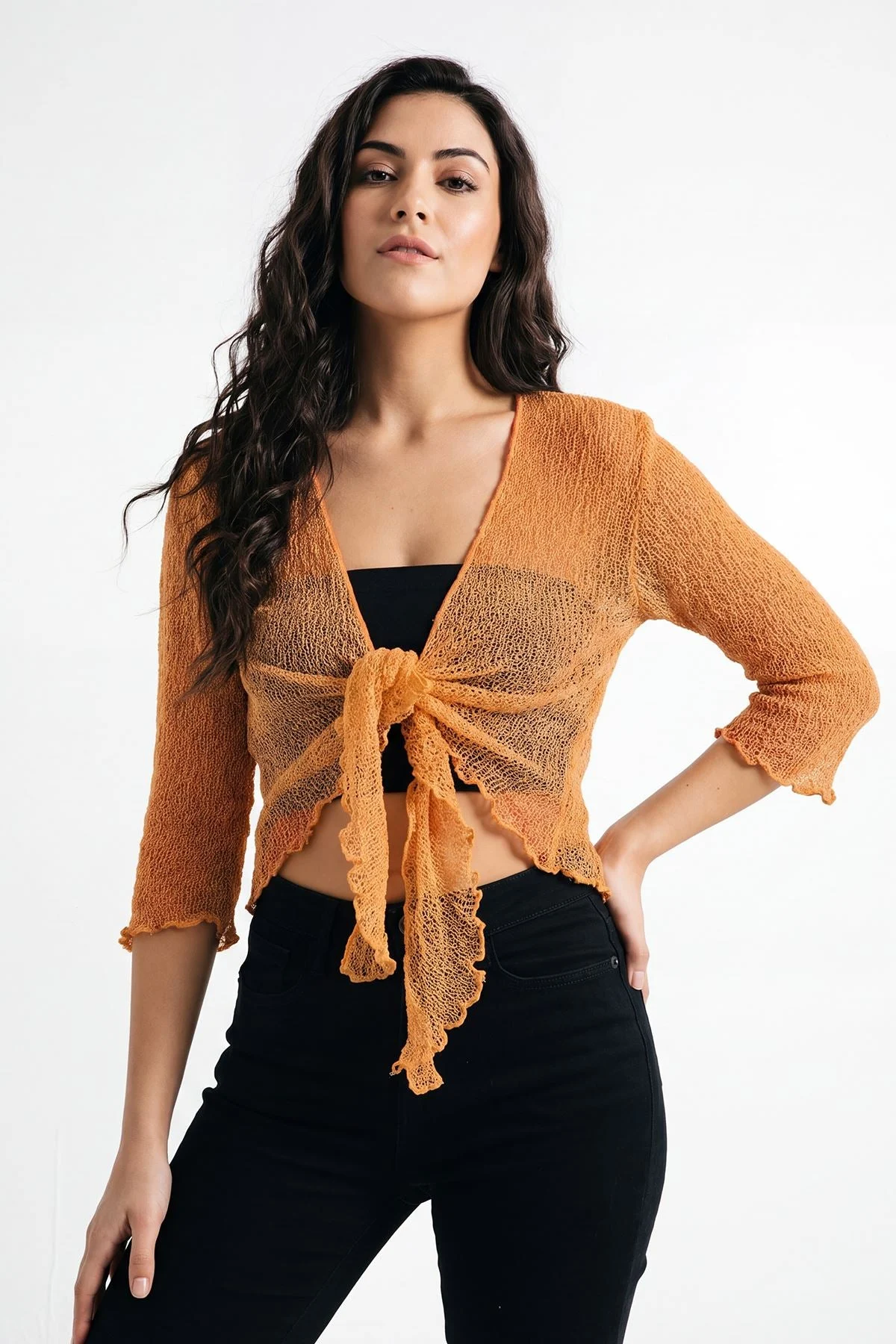 Tie Front Lightweight Shrug Cropped Knit