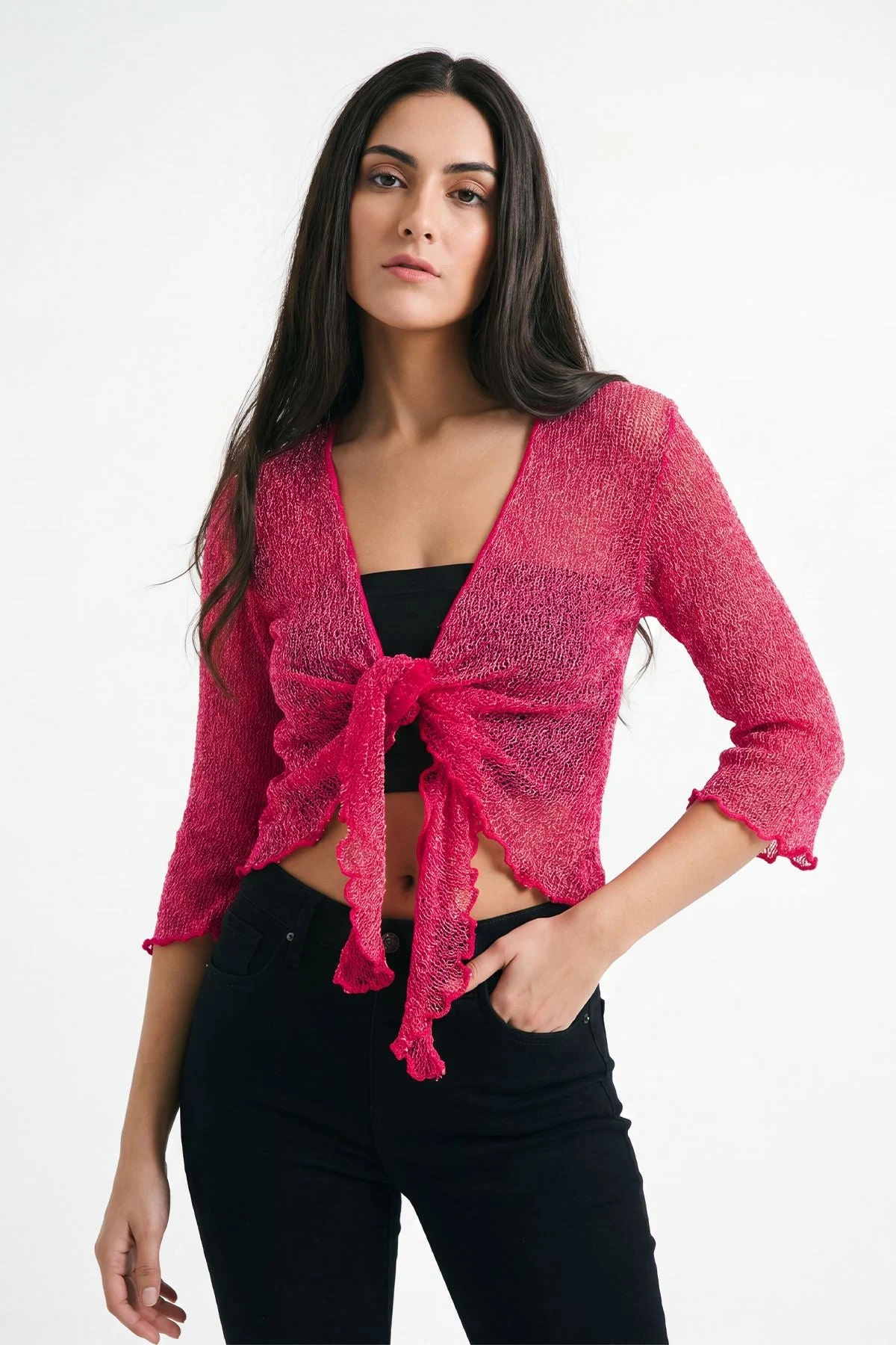 Tie Front Lightweight Shrug Cropped Knit