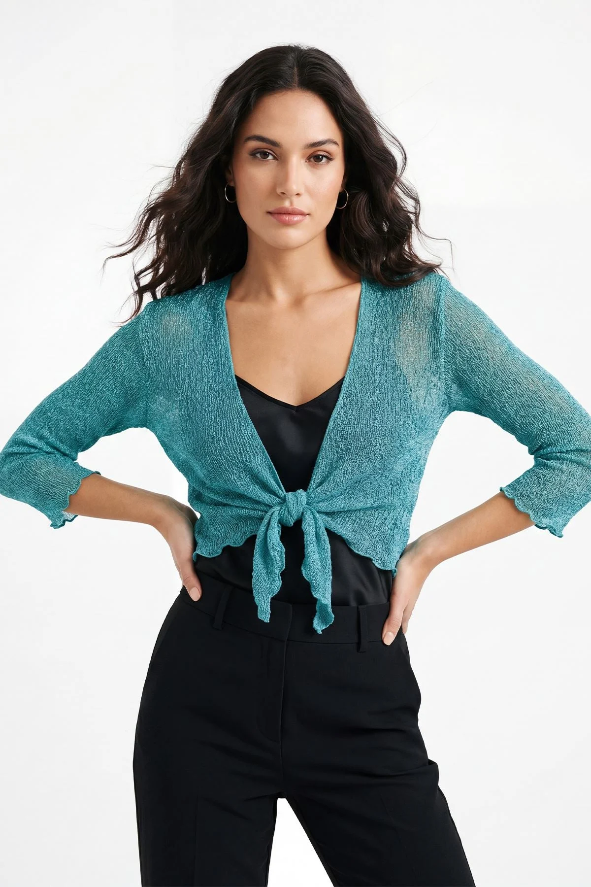 Tie Front Lightweight Shrug Cropped Knit