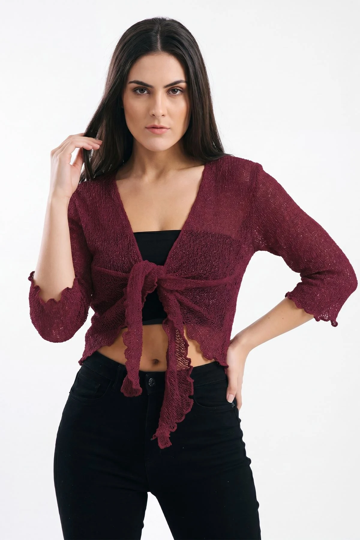 Tie Front Lightweight Shrug Cropped Knit