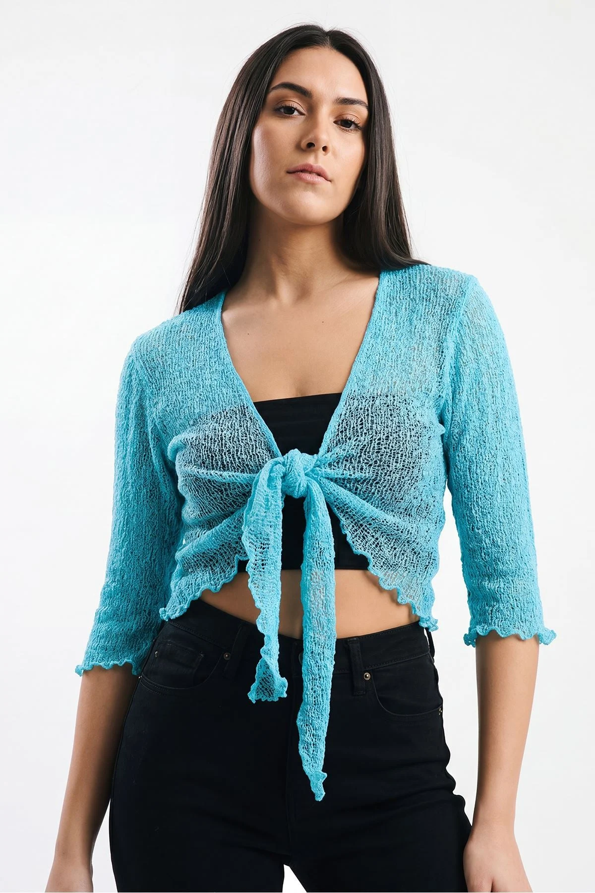 Tie Front Lightweight Shrug Cropped Knit