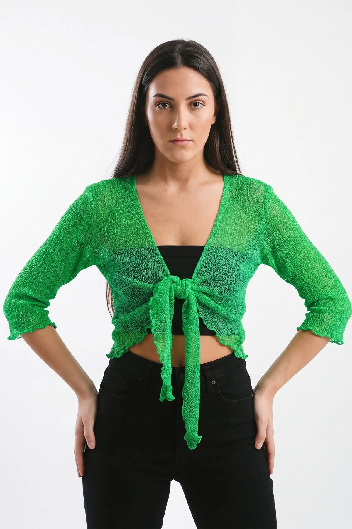 Tie Front Lightweight Shrug Cropped Knit
