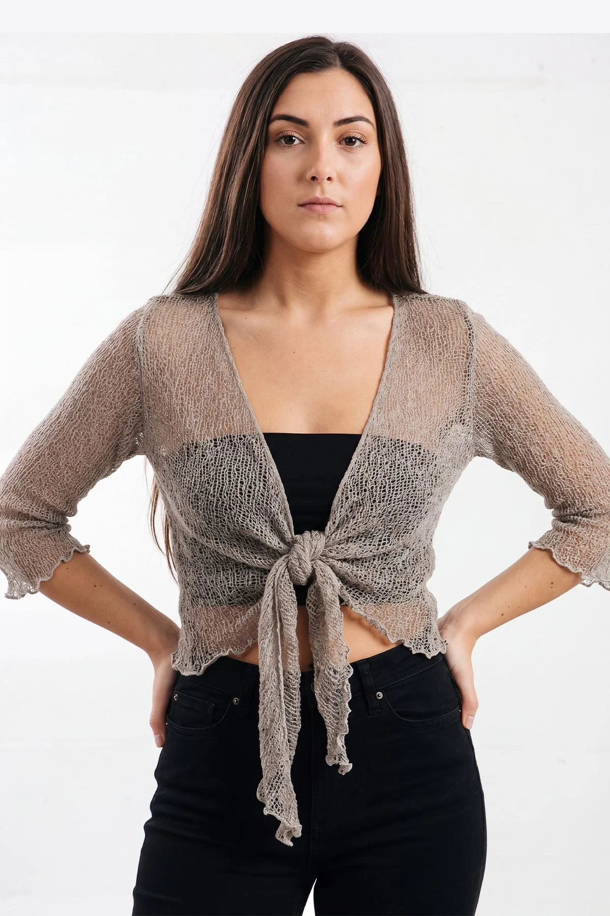 Tie Front Lightweight Shrug Cropped Knit
