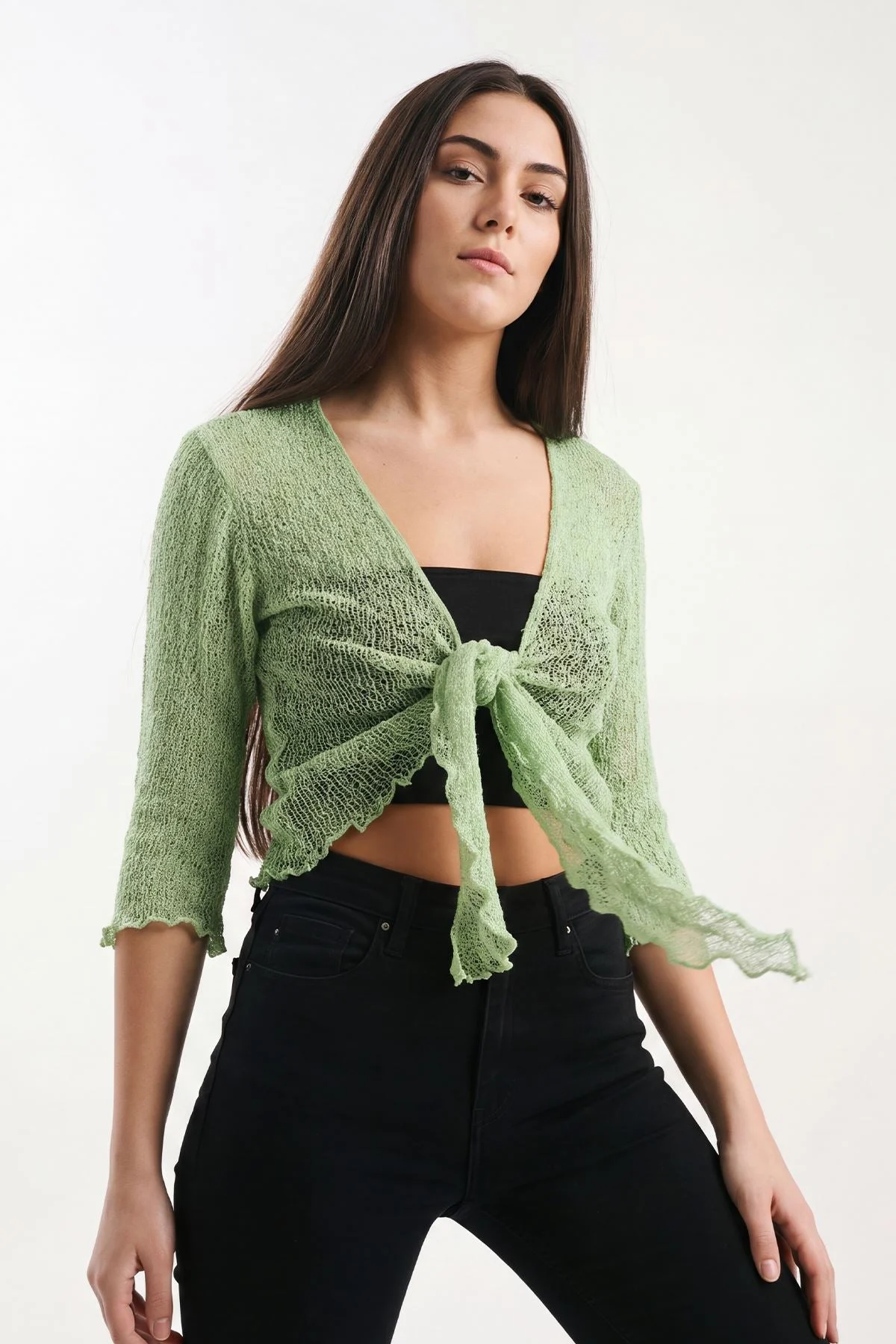 Tie Front Lightweight Shrug Cropped Knit