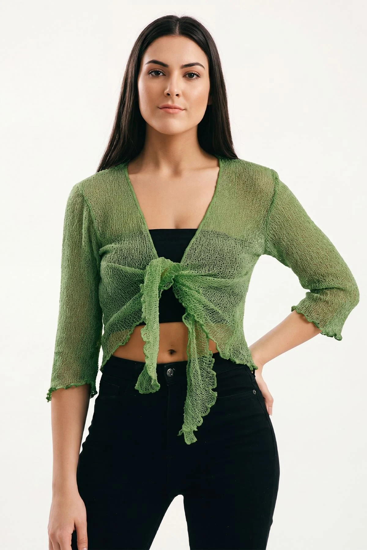 Tie Front Lightweight Shrug Cropped Knit