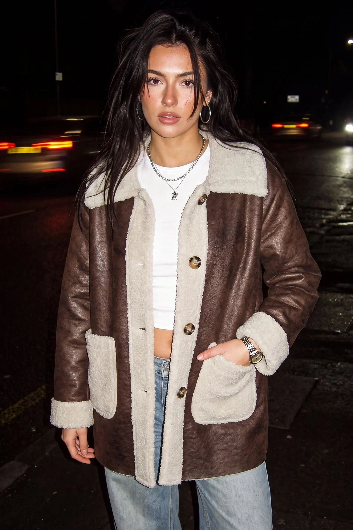 Two Tone Faux Fur Jacket