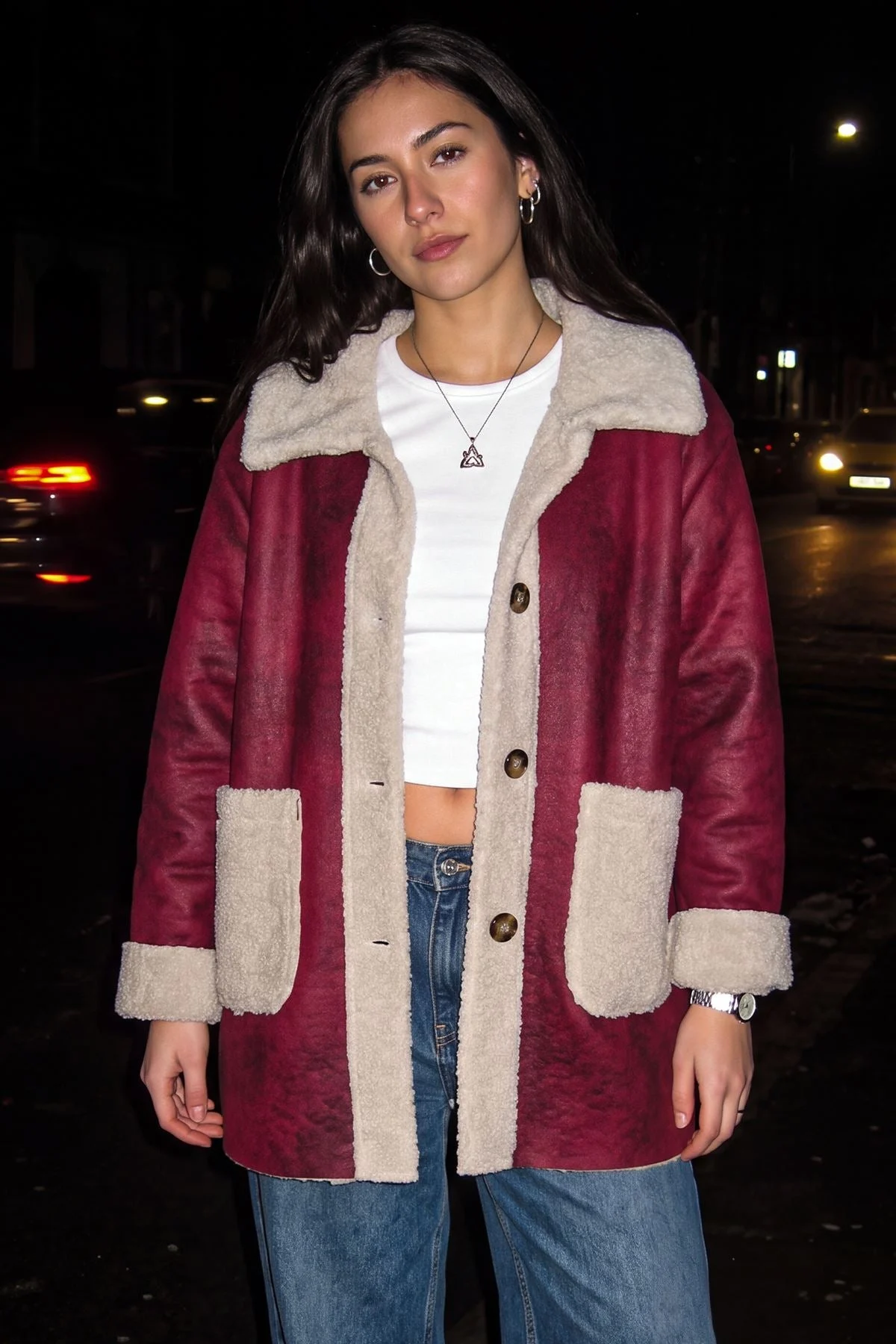 Two Tone Faux Fur Jacket