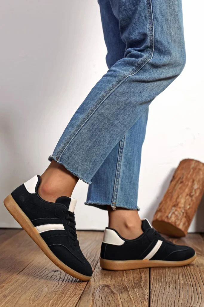 Two Tone Womens Lace Up Trainers with Comfortable Flat Sole