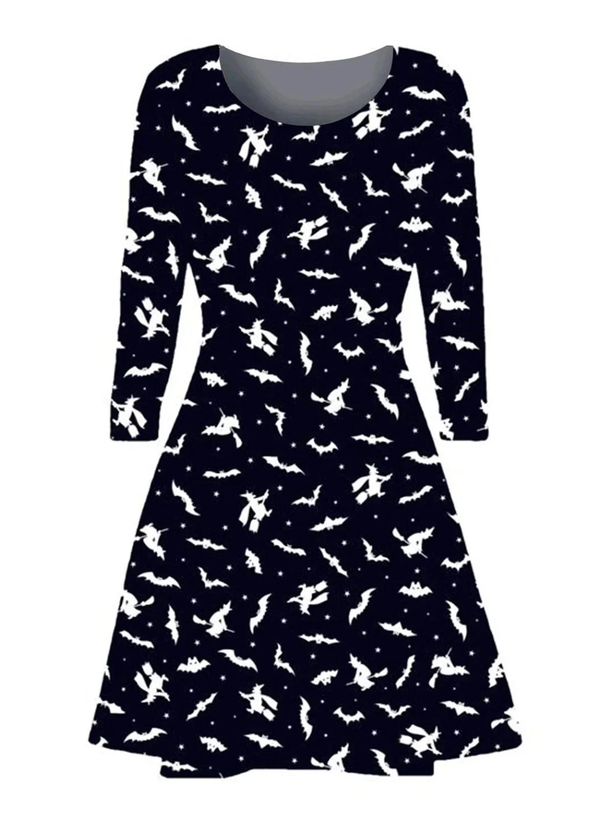Witch And Bat Print Halloween Dress