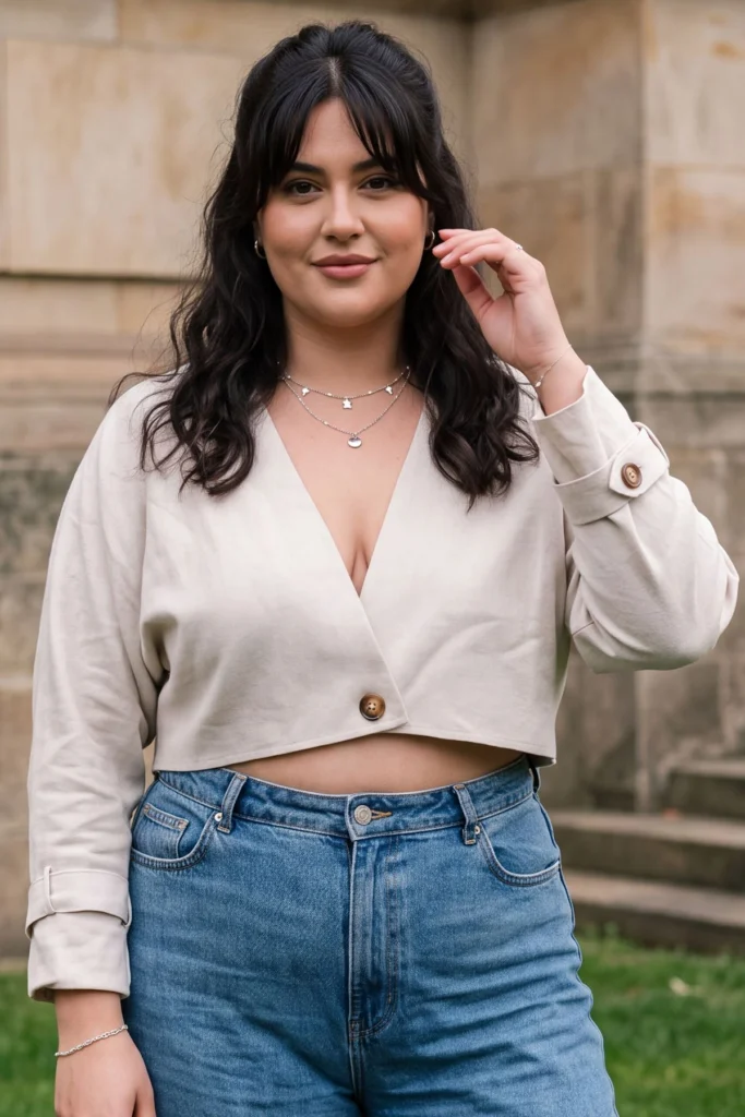 Women Plain Long Sleeve Crop Top