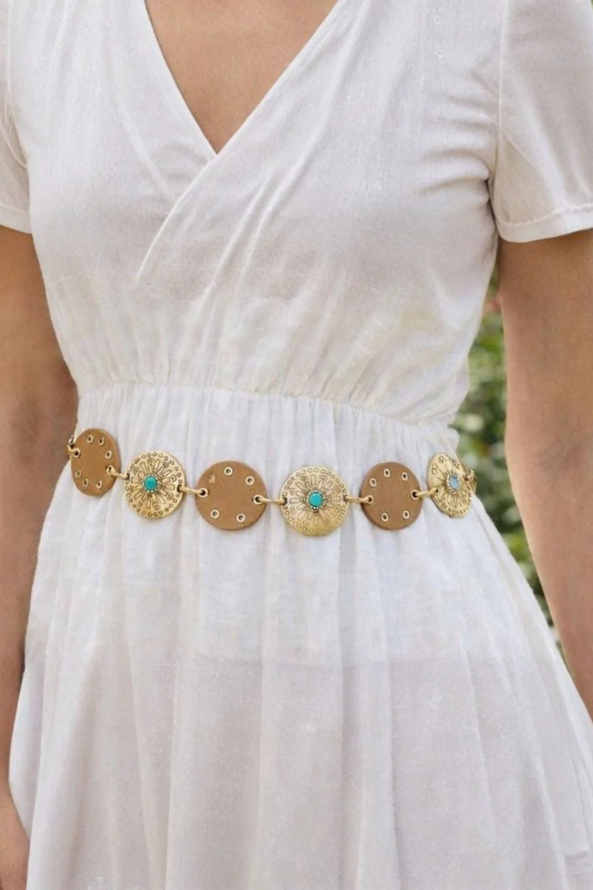 Women�s Boho Stone Disc Waist Belt