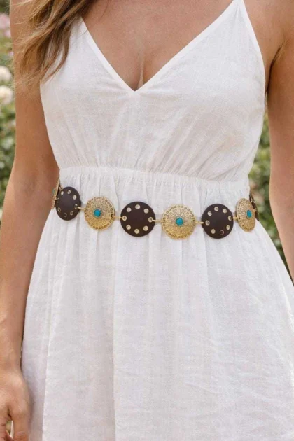Women�s Boho Stone Disc Waist Belt