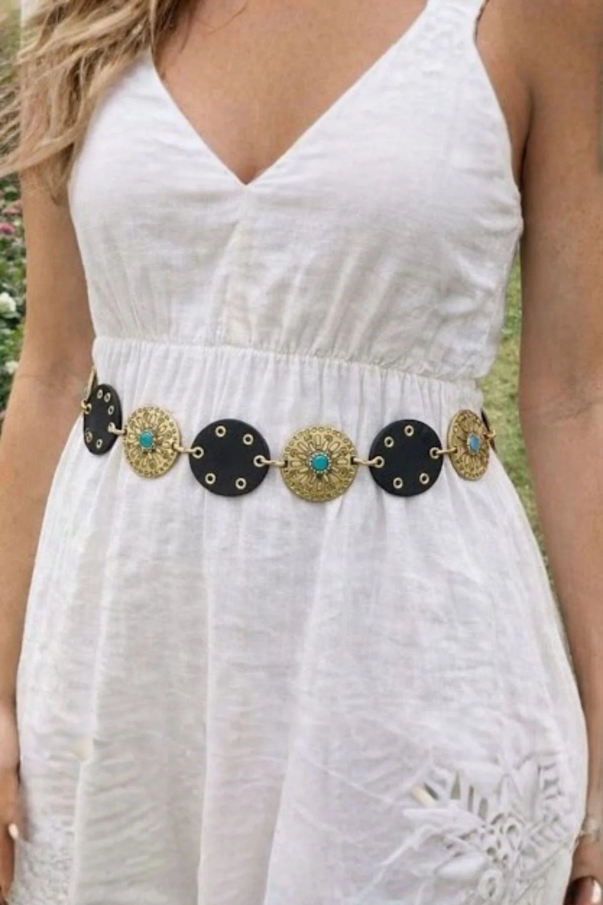 Women�s Boho Stone Disc Waist Belt