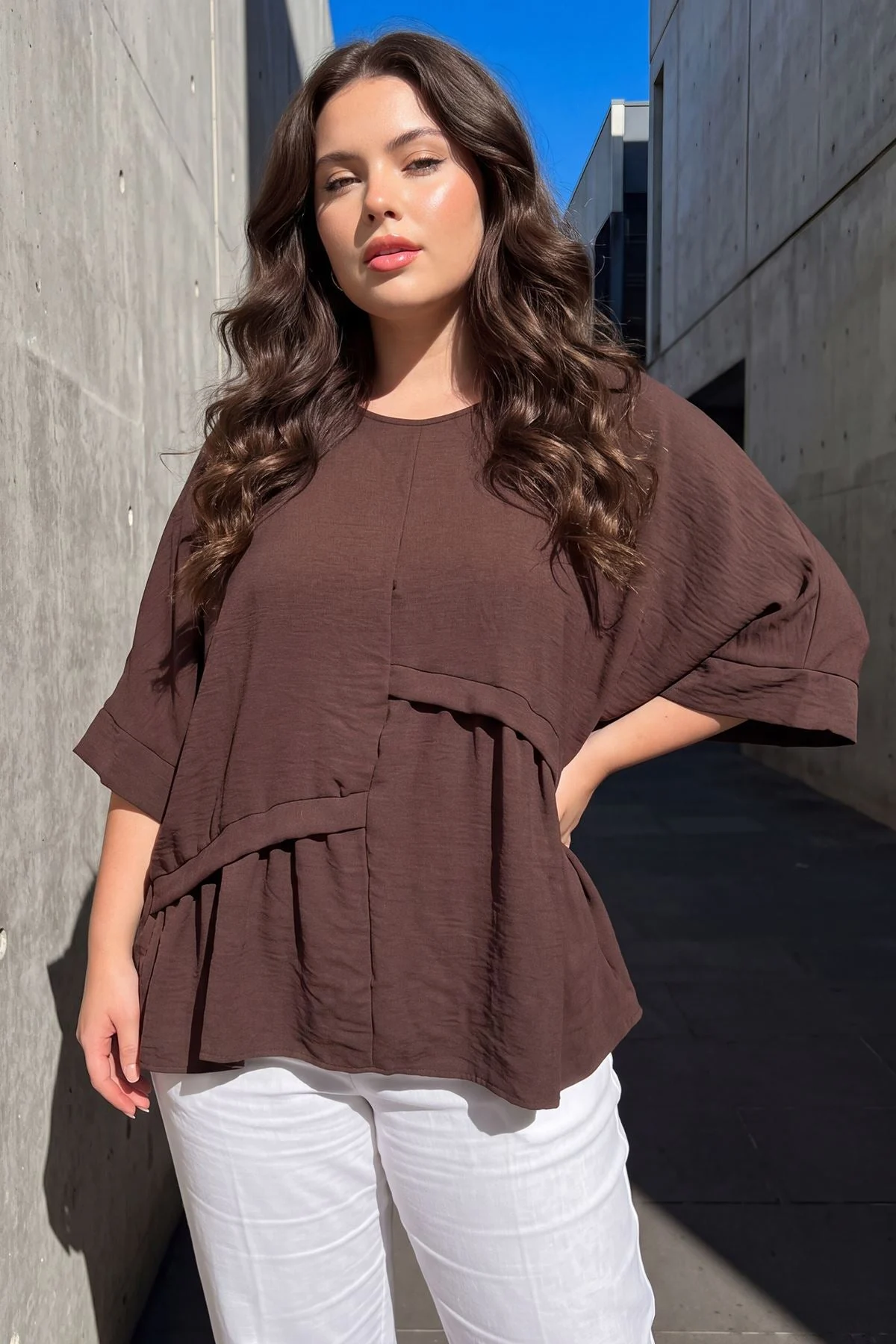 Women�s Plain Layered Oversized Batwing Sleeve Top