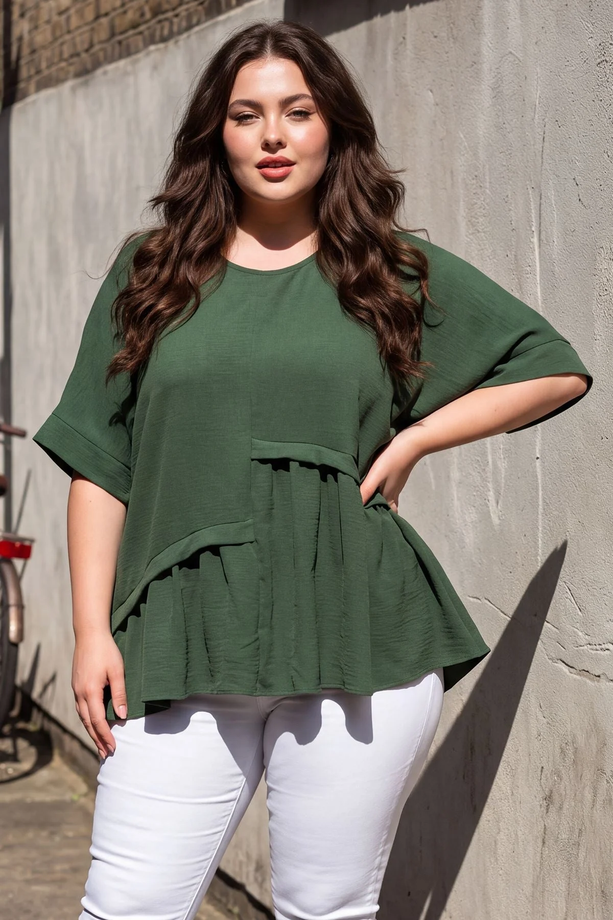 Women�s Plain Layered Oversized Batwing Sleeve Top