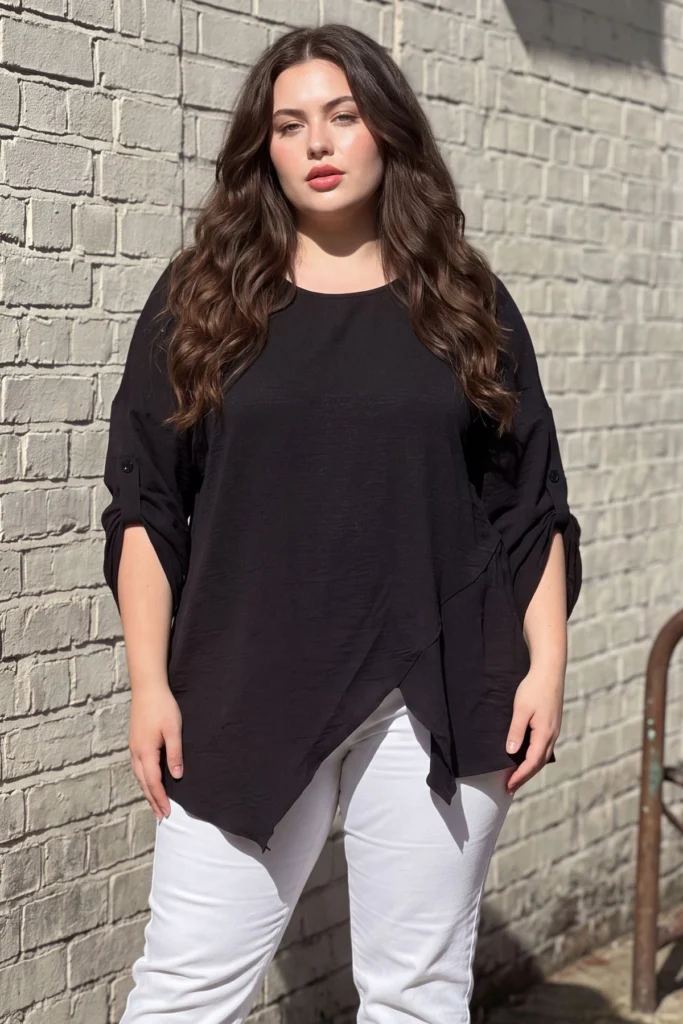 Women�s Plain Long Sleeve Asymmetrical Top