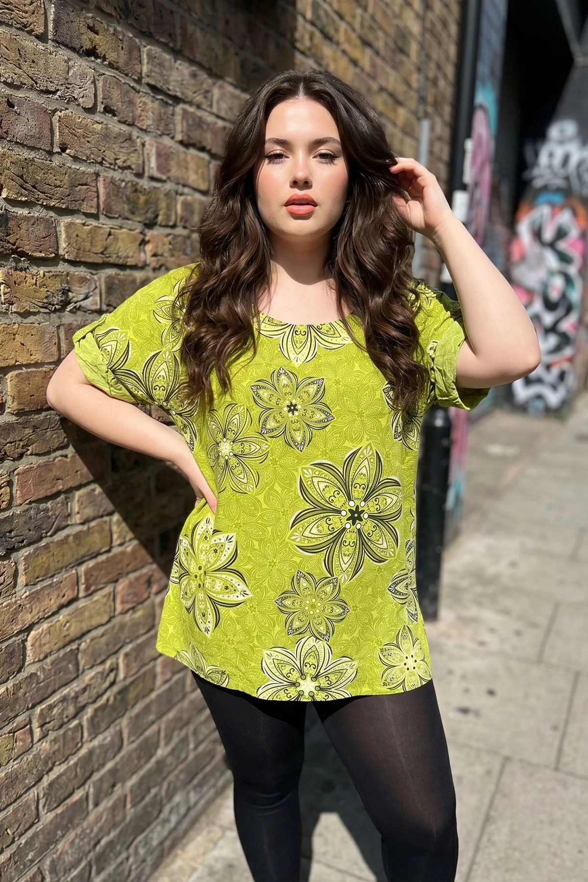 Womens Abstract Floral Print Cotton Tunic Top