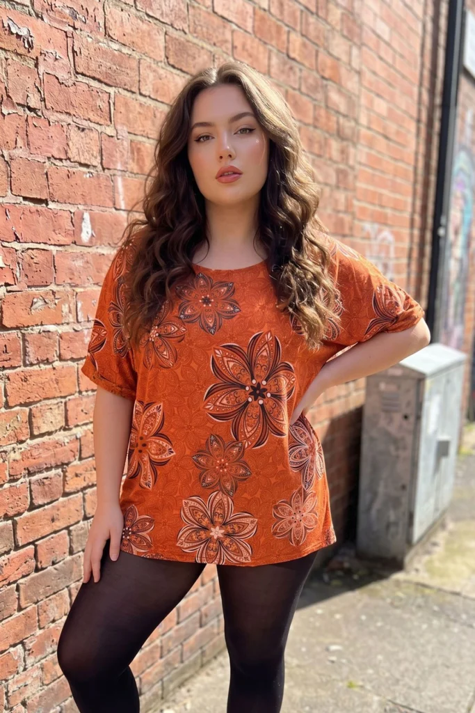 Womens Abstract Floral Print Cotton Tunic Top