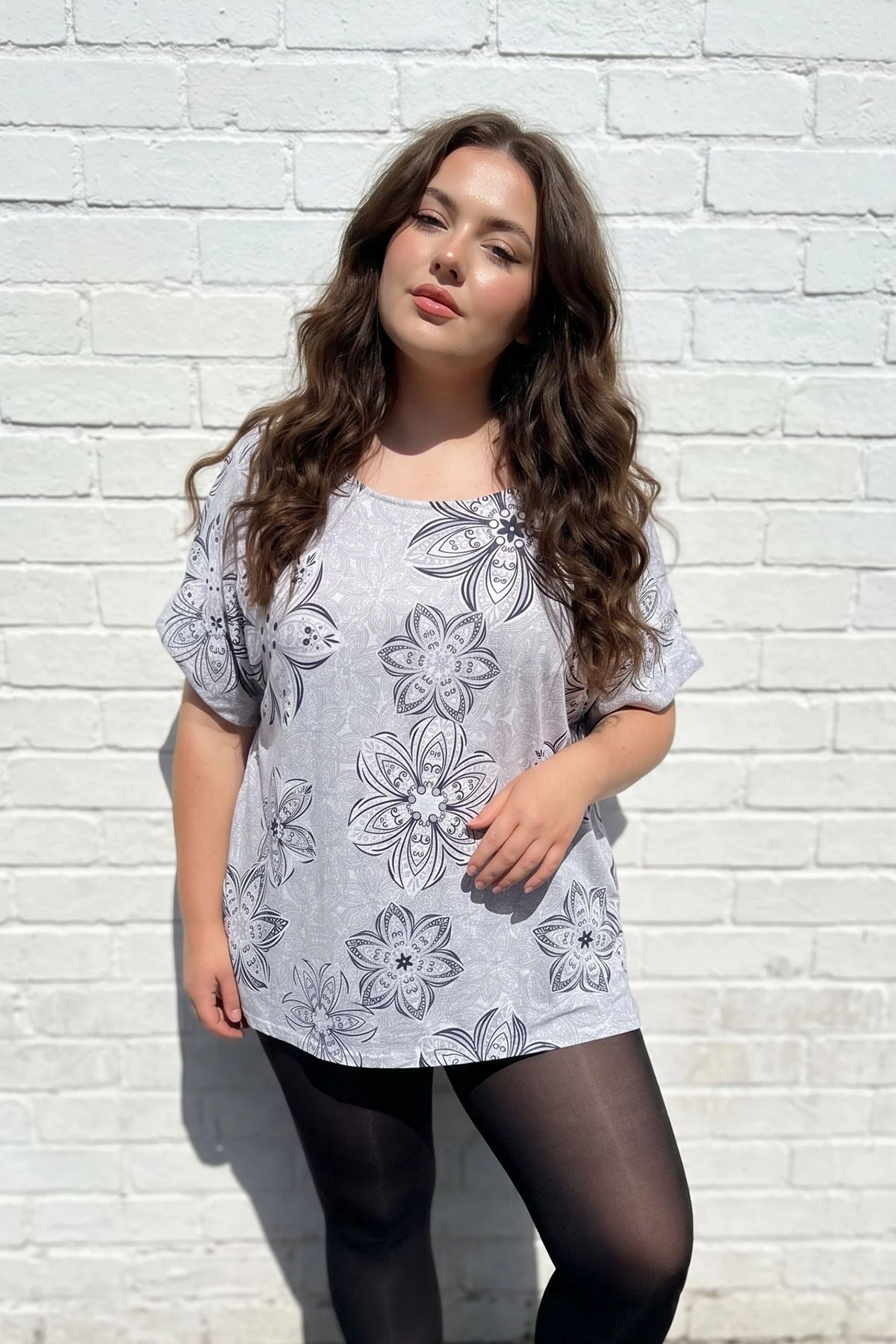 Womens Abstract Floral Print Cotton Tunic Top