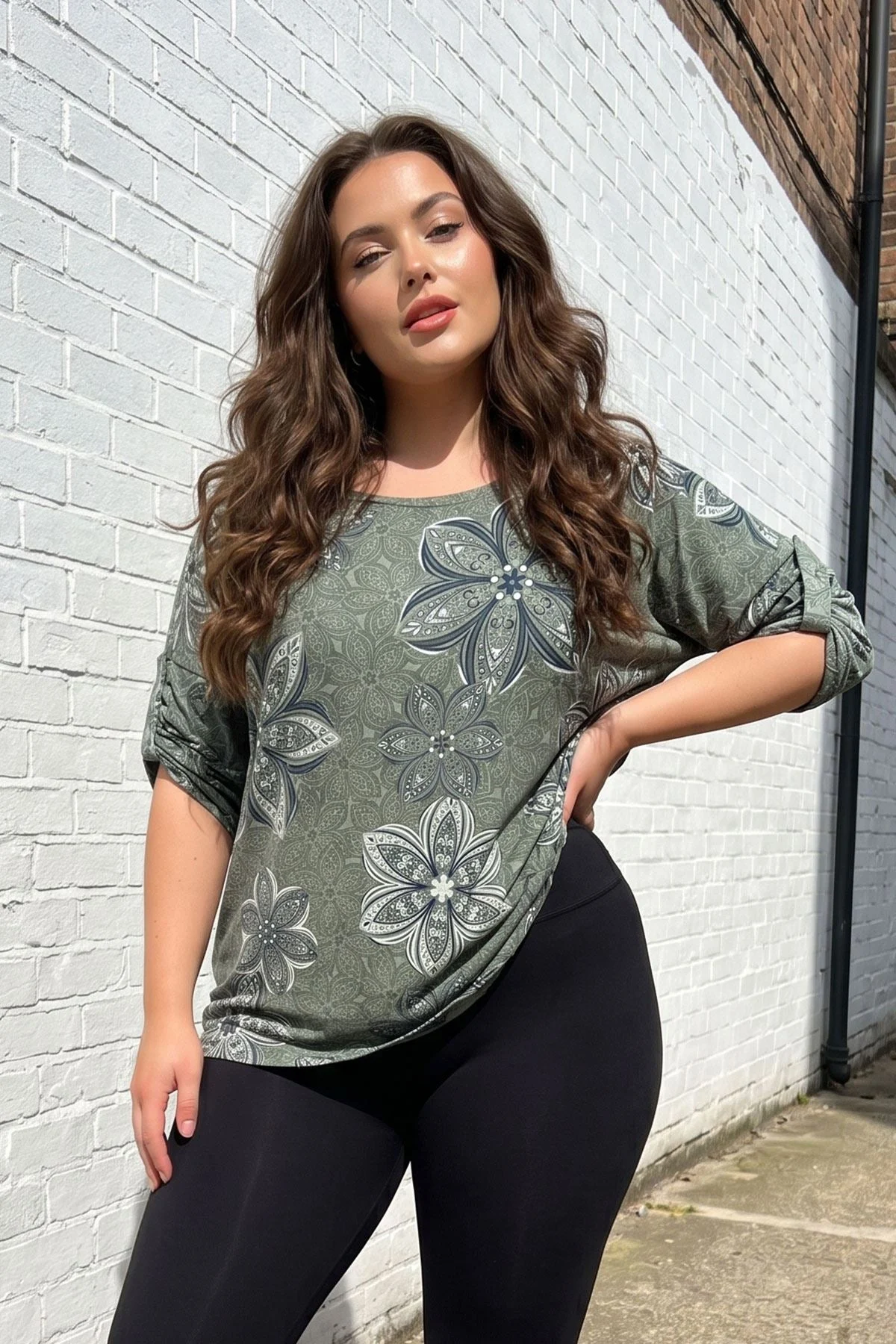 Womens Abstract Floral Print Cotton Tunic Top