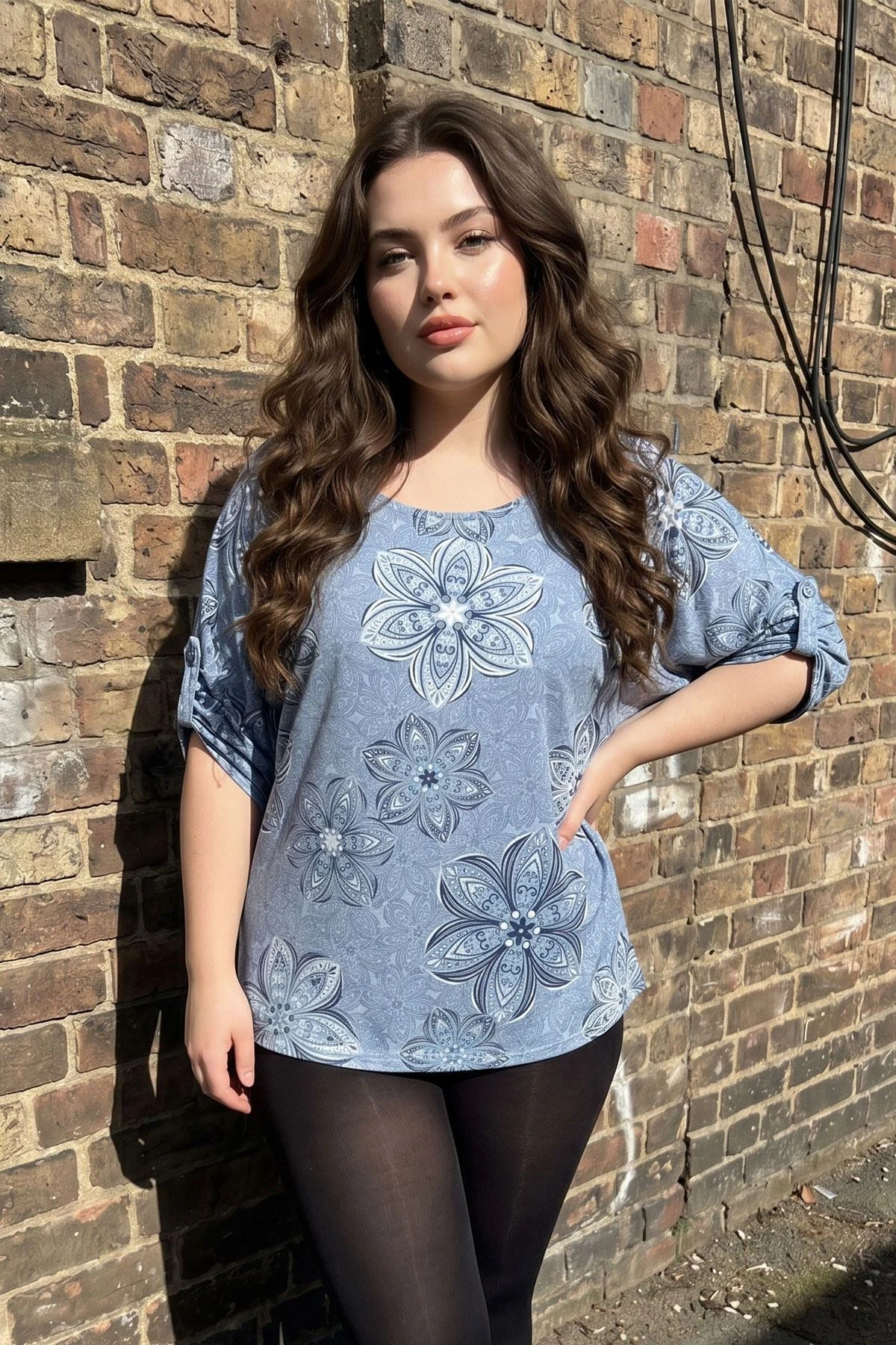 Womens Abstract Floral Print Cotton Tunic Top