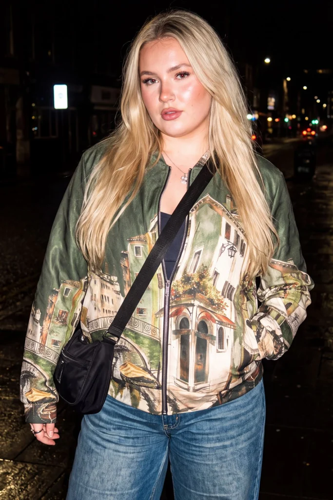Womens Bomber Jacket Cityscape Print