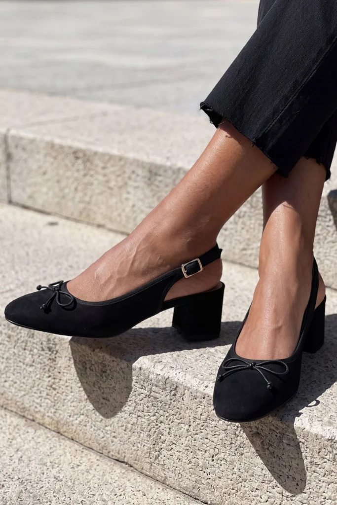 Womens Bow Detail Block Heel Shoes