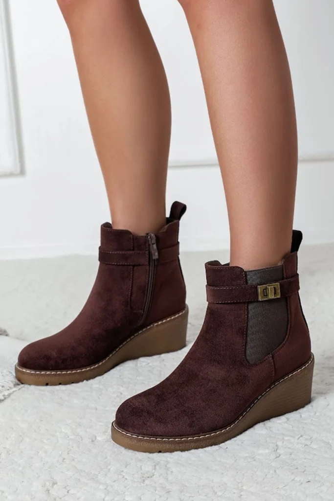 Womens Buckle Detail Suede Ankle Boots