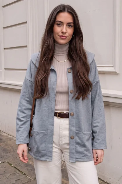 Womens Button Up Jacket Plain Pockets
