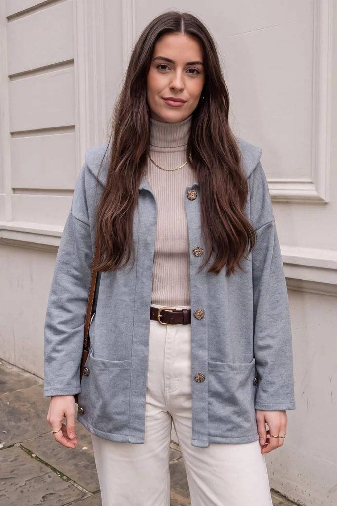 Womens Button Up Jacket Plain Pockets