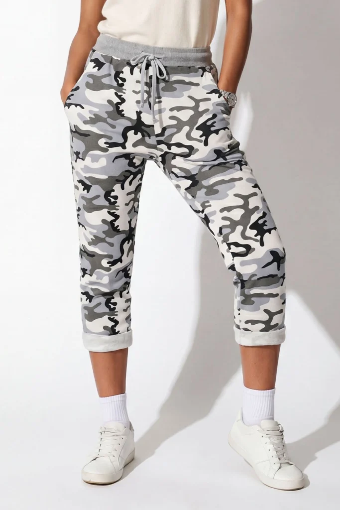 Womens Camouflage Print Cotton Drawstring Trousers