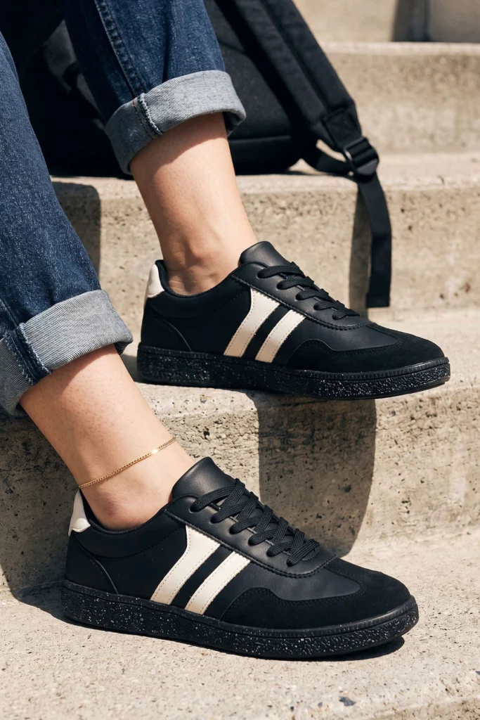 Womens Casual Platform Shoes with Contrast Stripe Lace Up Design