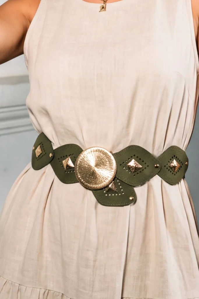 Women's Elastic Waist Belt with Decorative Stud Buckle