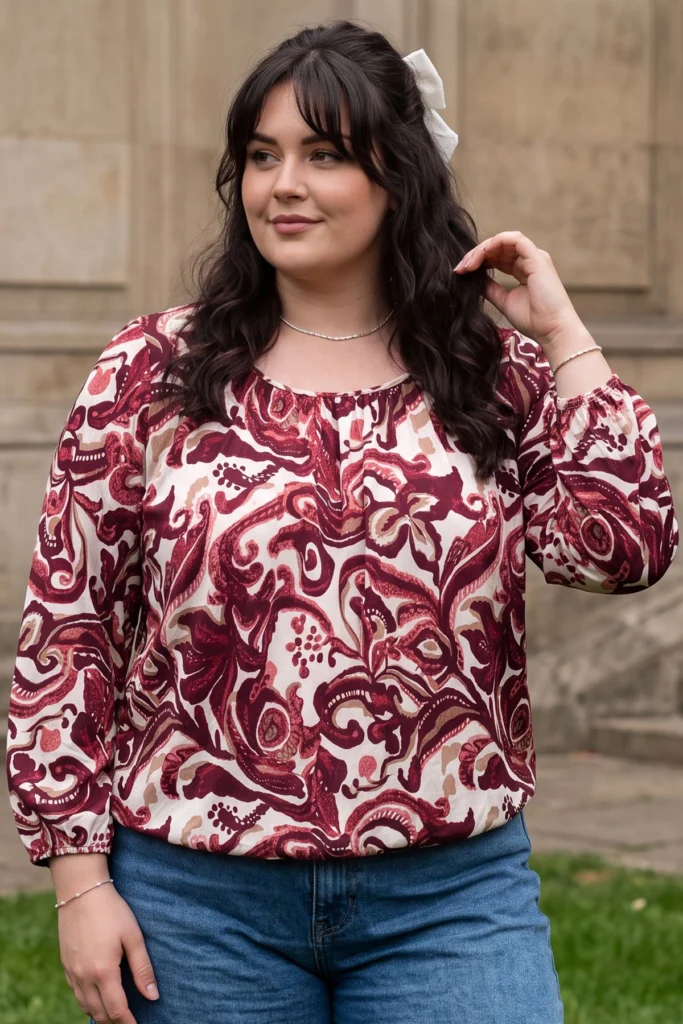 Womens Elasticated Hem Paisley Print Top