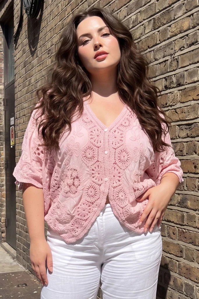 Womens Embroidered Top with Floral Button Front Cotton Design