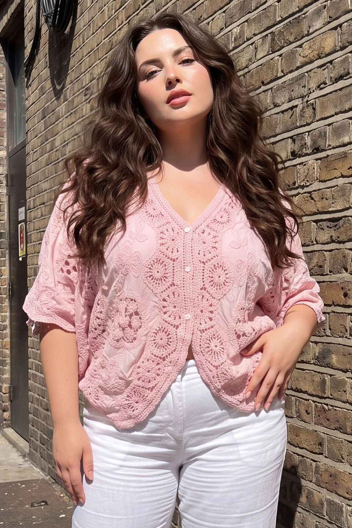 Womens Embroidered Top with Floral Button Front Cotton Design