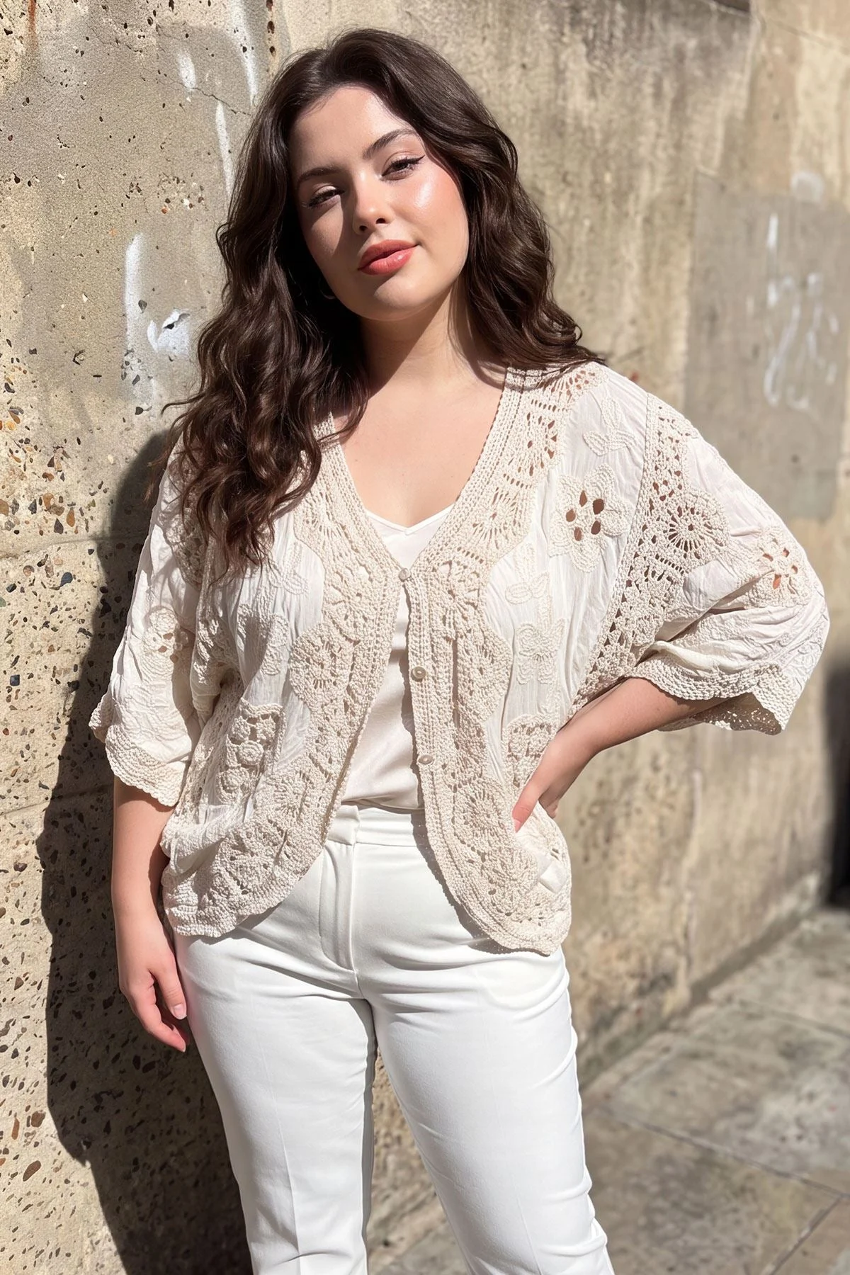 Womens Embroidered Top with Floral Button Front Cotton Design