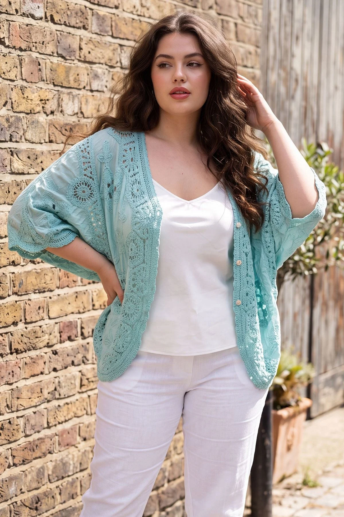 Womens Embroidered Top with Floral Button Front Cotton Design