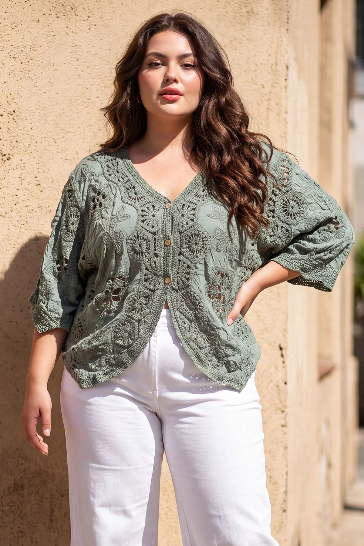 Womens Embroidered Top with Floral Button Front Cotton Design
