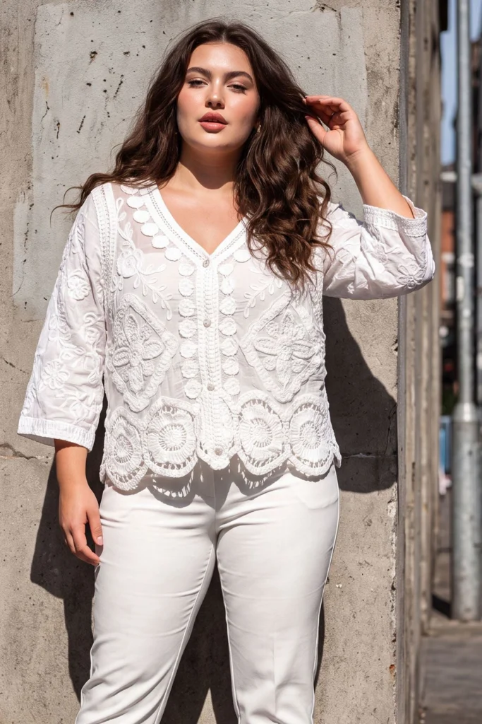 Womens Embroidered Top with Floral Button Front Cotton Design