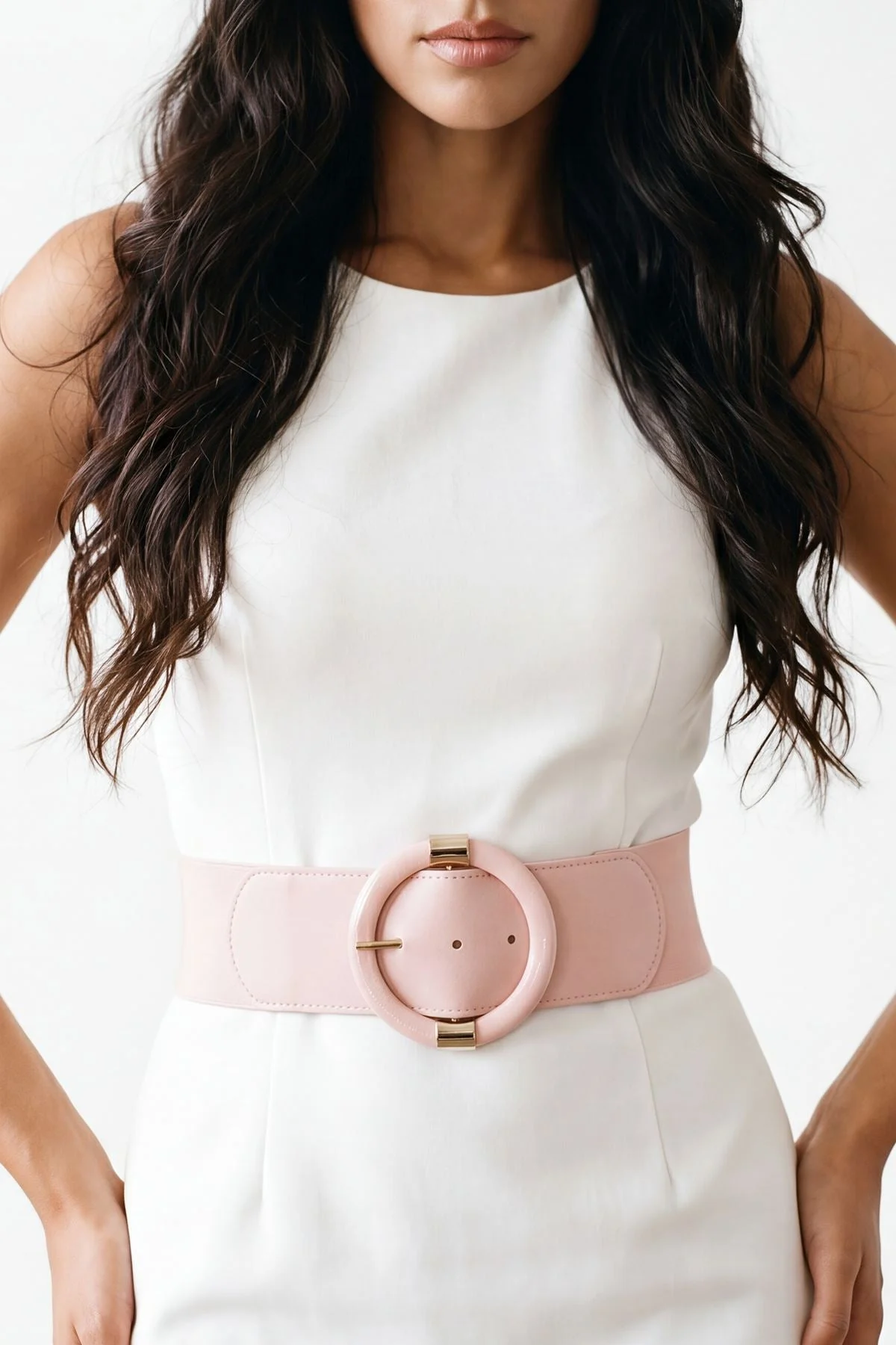 Womens Faux Leather Ring Elastic Waist Belt