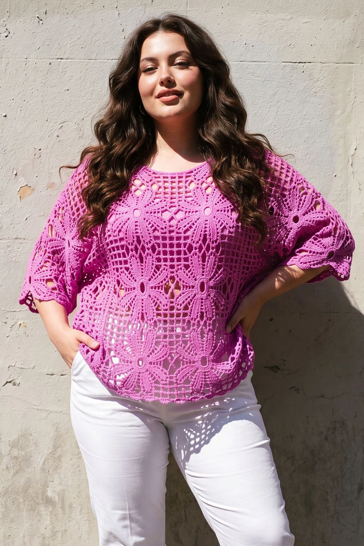 Womens Floral Cotton Crochet Batwing Summer Top