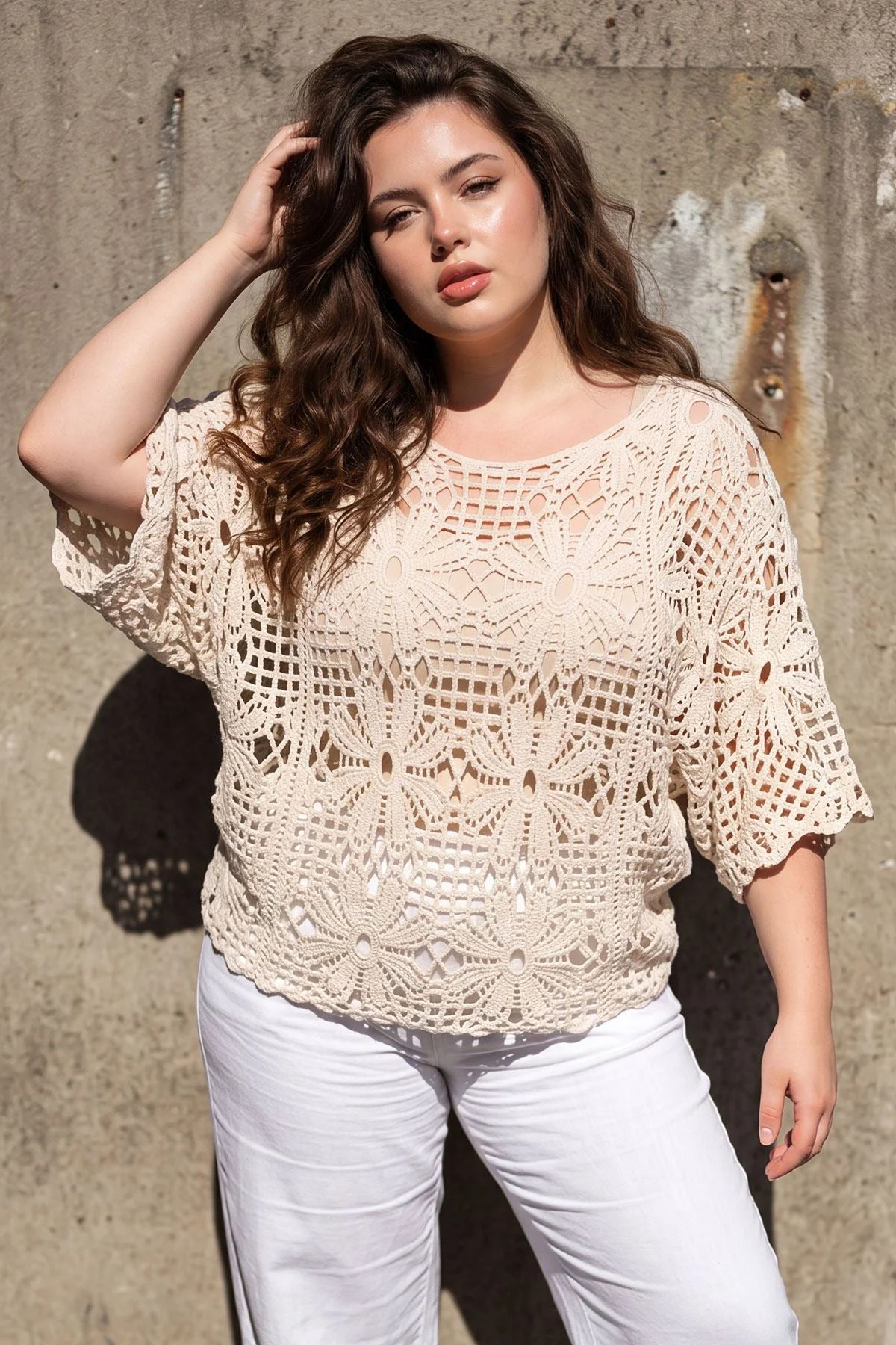 Womens Floral Cotton Crochet Batwing Summer Top