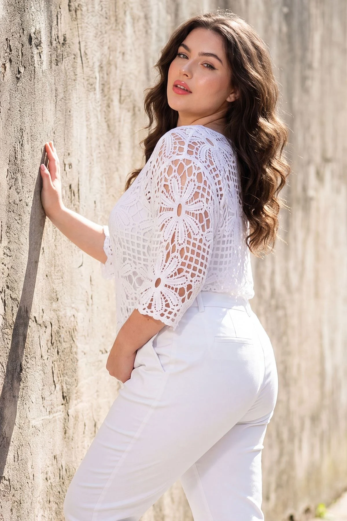 Womens Floral Cotton Crochet Batwing Summer Top