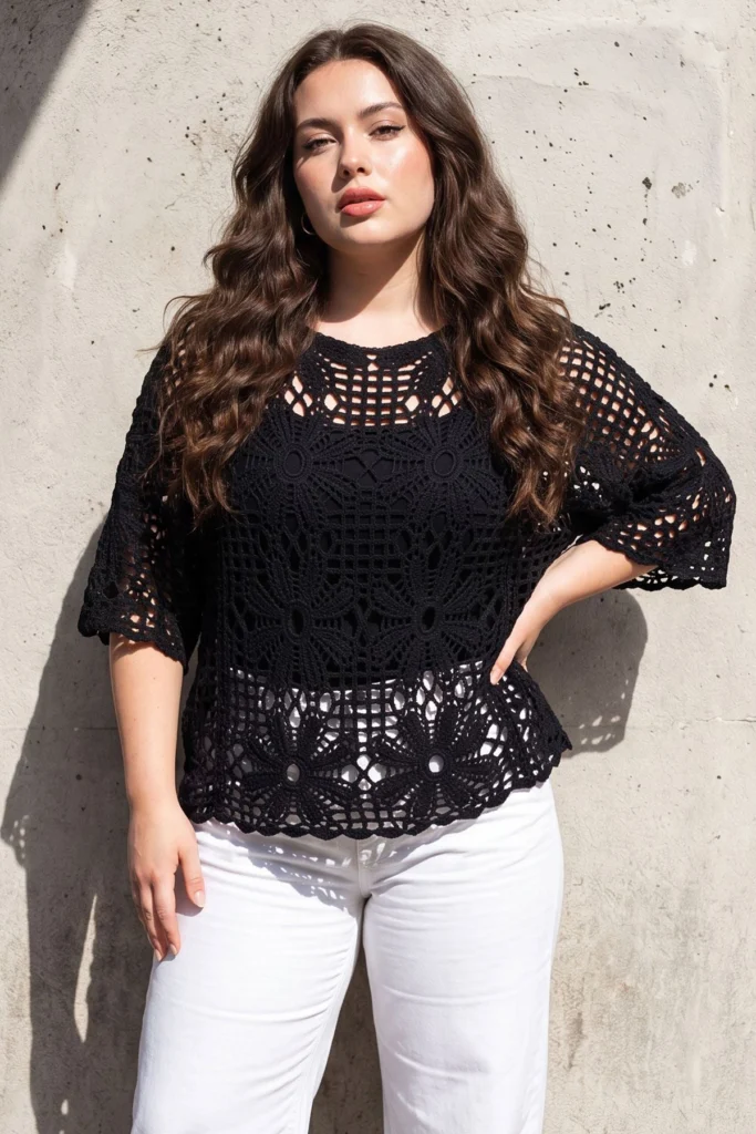 Womens Floral Cotton Crochet Batwing Summer Top