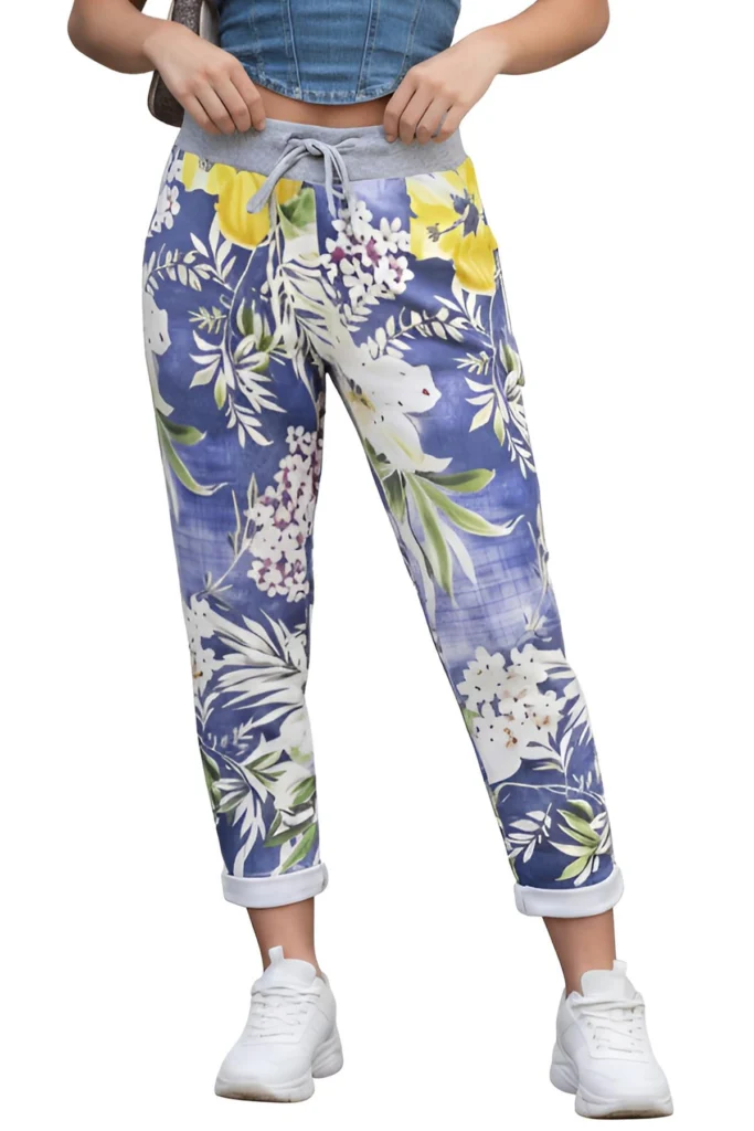 Womens Floral Print Cotton Trousers