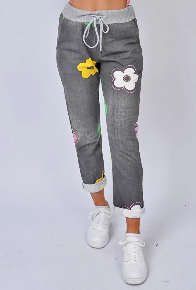Womens Floral Print Cotton Trousers with Elasticated Waist