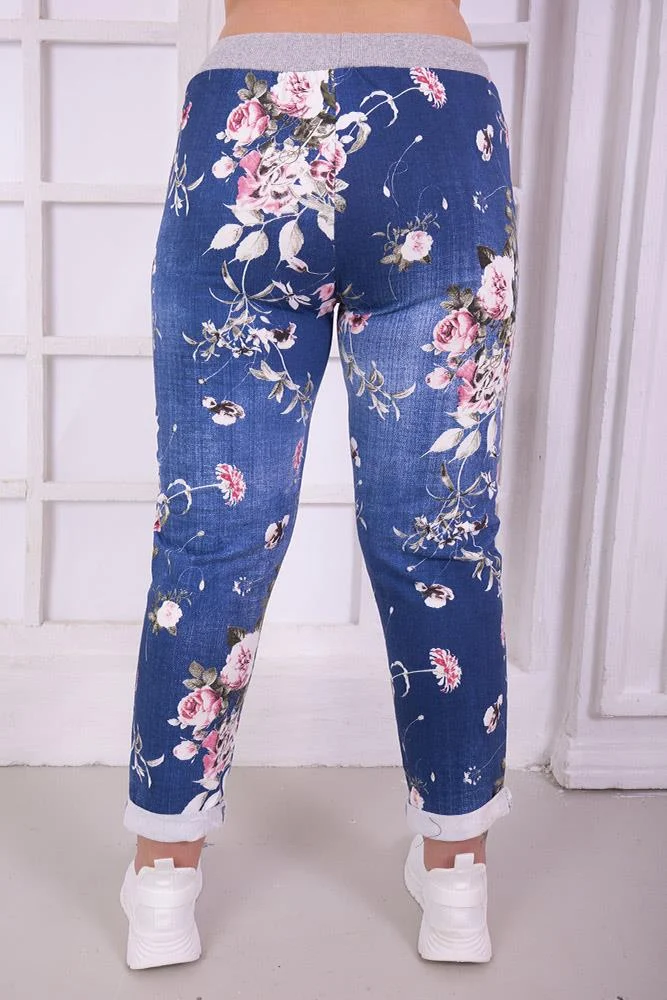 Womens Floral Wide Leg Cotton Trousers