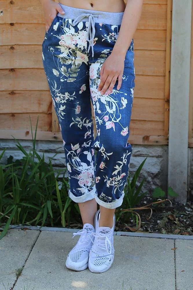 Womens Floral Wide Leg Cotton Trousers